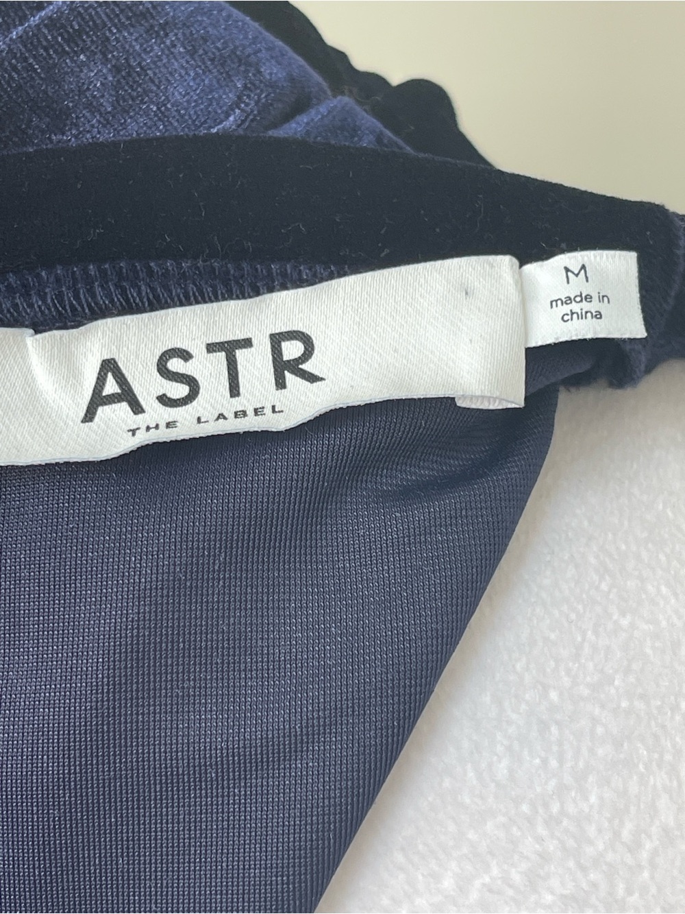 Astr the label Deep Navy Velvet Draped Asymmetric Cap-Sleeve Top NWOT in Medium - Picture 8 of 9
